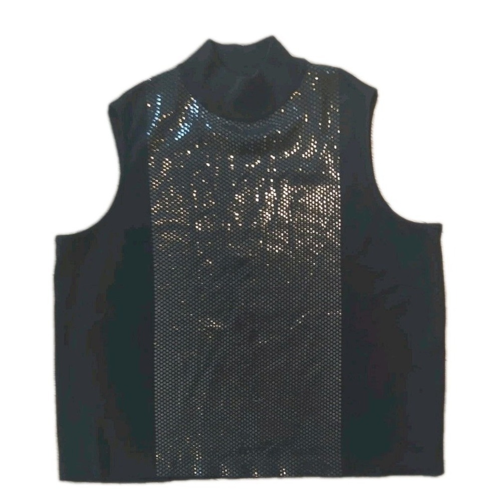 Stizzoli Plus Mock Neck Wool Sweater Vest Black Metal Like Beading Disco Tech